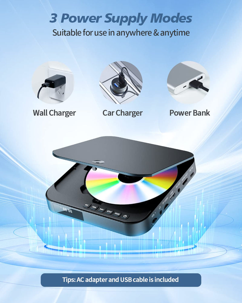 Desobry Mini DVD Player HDMI, 1080P HD Small Compact DVD Player for Smart TV with All Region Free, DVD CD Player with AV Output, USB/TF Card Input, Remote Control, Support PAL/NTSC Black