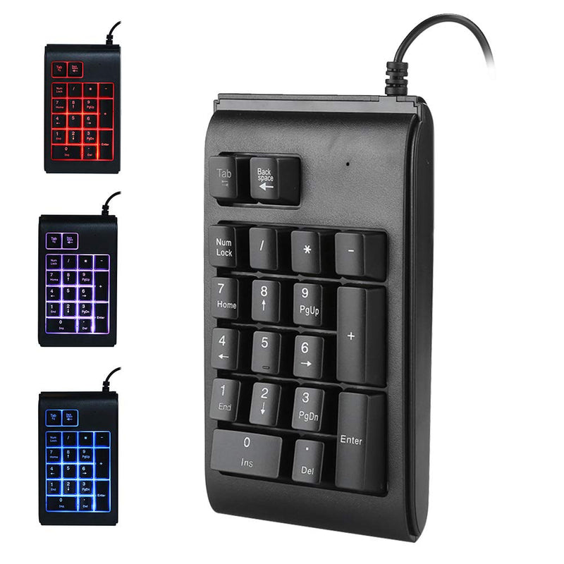 Pocket Backlit Numeric Keypad, 19 Key Number Pad USB Wired Extended Layout Keypad for Laptop and Cashier