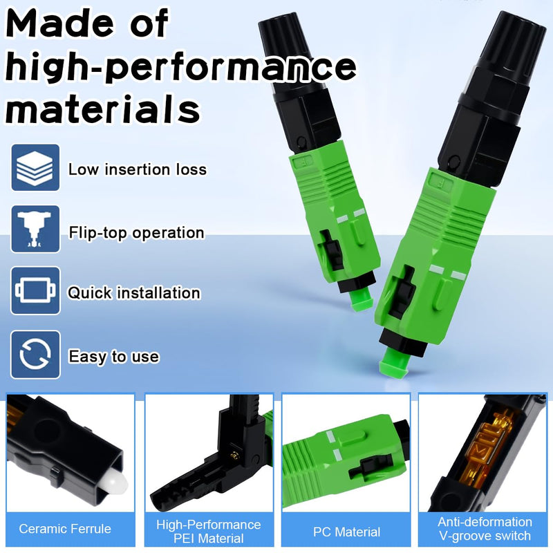 Zuxbolf 12 Stück Glasfaser Verbinder SC/APC Stecker Glasfaser Schnellverbinder Schnelle Adapter Glasfaserstecker Schnellkupplung Glasfaseranschluss für Singlemode Glasfaserverbindungen