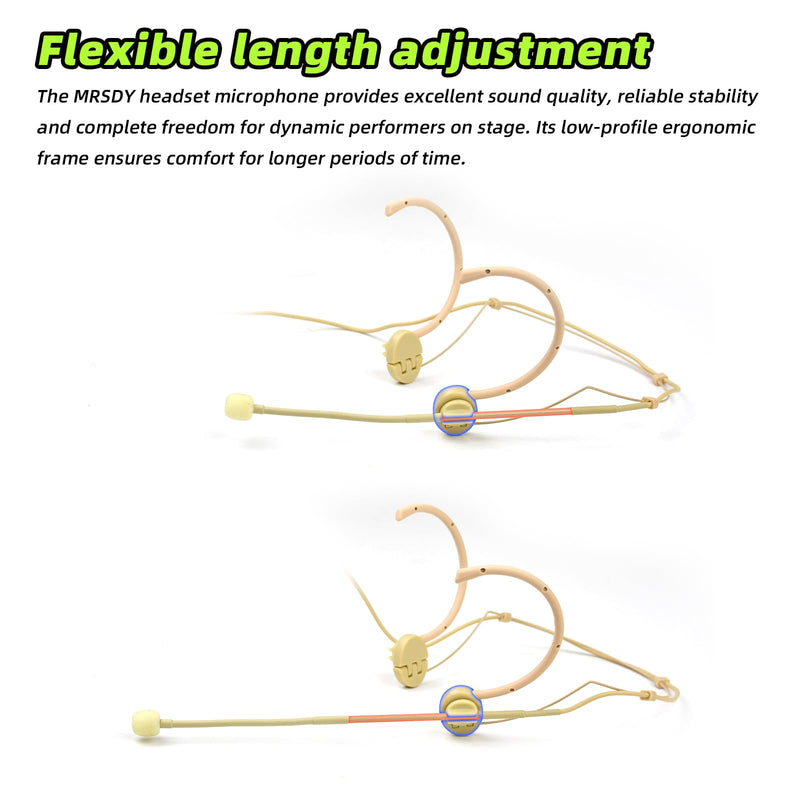 Professional Headset Microphone, Compatible with Shure Wireless System, Omnidirectional Condenser Double Over Ear Headworn Mic, 4-Pin Mini XLR, Cable Length 42 Inch (Beige) Beige