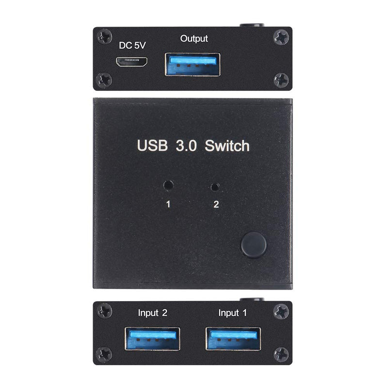 USB 3.0 Switch 2 in 1 Out, USB Switcher 2 Computers Sharing Keyboard or Mouse Printer Scanner Webcam, Printer Splitter for 2 Computers, 2 Port USB Selector Switch with 2 USB3.0 Cables Black 12cm usb 2 in 1 out