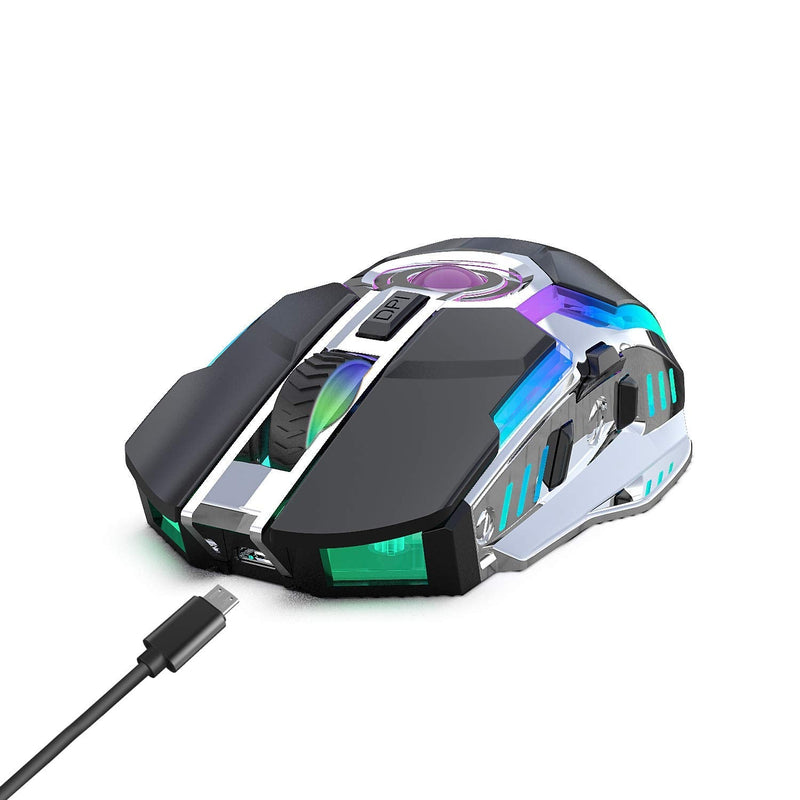 Rechargeable 2.4G Wireless Gaming Mice with USB Receiver and RGB Colors Backlit for Laptop,Computer PC and MacBook(Gray) Gray