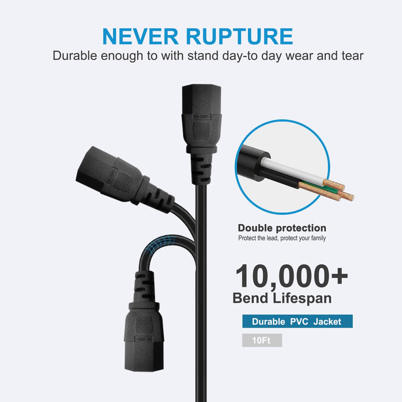 10Ft 3 Prong AC Power Cord TV Universal Treadmills Cable for Computer Monitor, Horizon Fitness Treadmills, Superfit, BowFlex, Sole E35 E55 F63 F80,Goplus 2 in 1 Folding Treadmill Charger Replacement 10FT