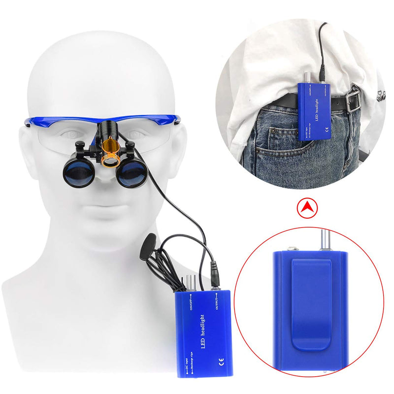 [AUSTRALIA] - BONEW 3.5X Surgical Binoculars Optical Glass Magnifier + 5W LED Headlight Powerful Light with Clip Type + Cloth Pouch DY-008 (Blue) Blue 