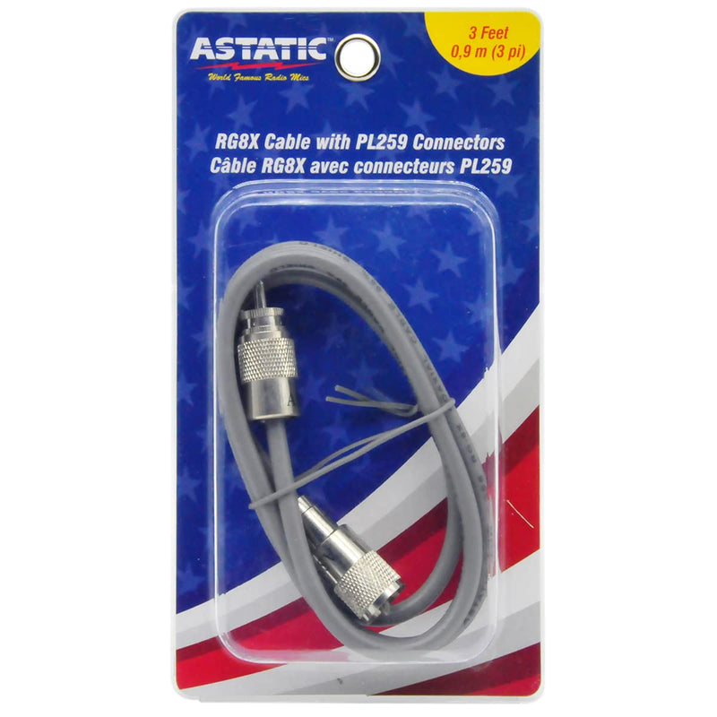 Astatic 302-10268 Gray 3-Foot Cable with PL-259 Connectors - Fit Most Fiberglass CB Antennas up to 5-feet
