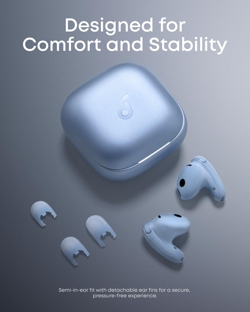 Soundcore Liberty Buds by Anker Wireless Earbuds with Adaptive ANC | Semi-in-ear design with removable ear fins, fast charging, translation support, and up to 30 hours of playtime. Light Blue