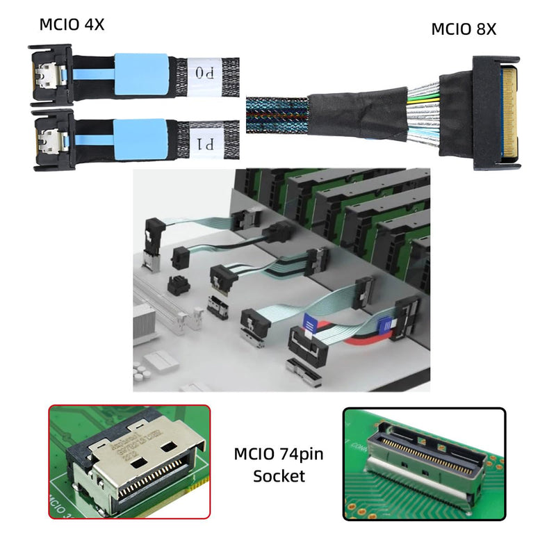 cablecc MCIO PCI-E 5.0 Mini Cool Edge IOSTR PCI-E 8i 74Pin Male to Dual MCIO 38Pin Male Extender Cable 50cm 8x MCIO -dual MCIO 38pin