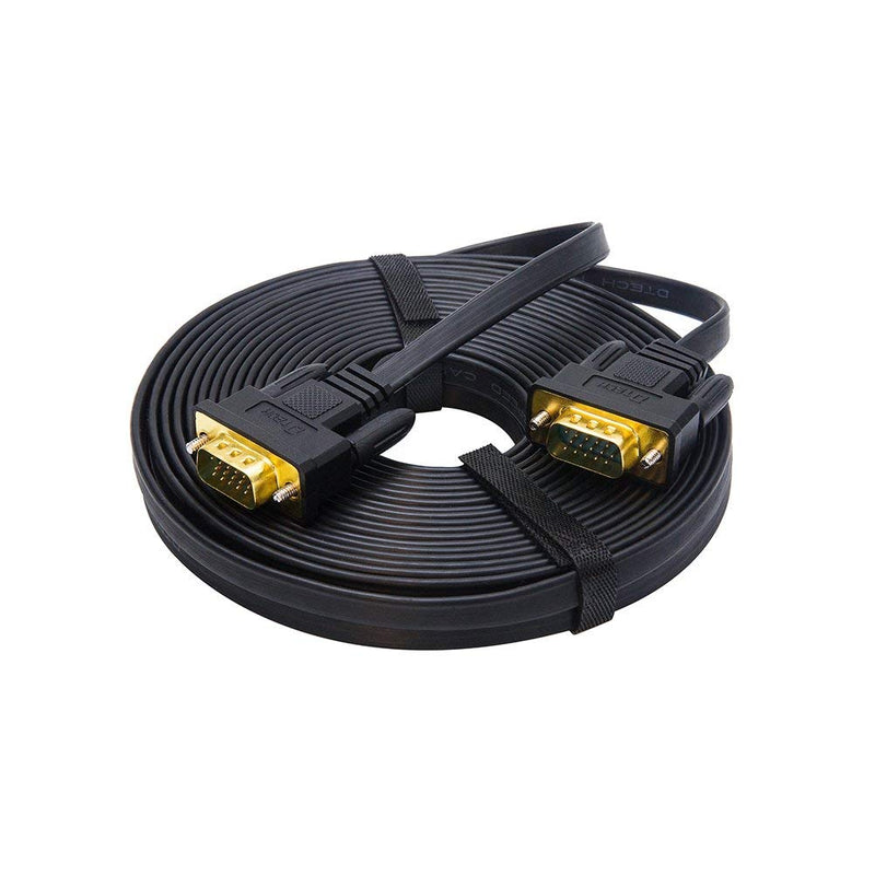 DTech 10m Ultra Thin Flat Computer Monitor VGA Cable Long 32 Feet Male to Male 15 Pin Connector Standard SVGA Wire Black 32ft