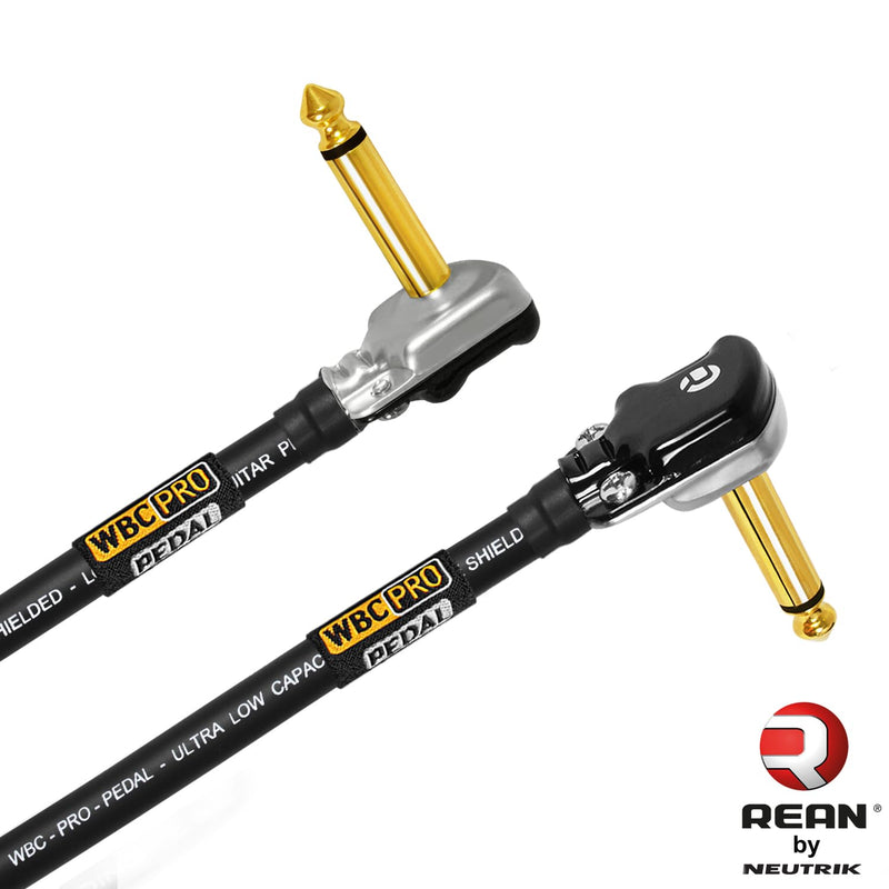 3 Units - 6 Inch - WBC-PRO-Pedal – 22 AWG - Low-Cap (18pF/ft) – Pro-Grade – Graphite-Based - Dual-Shielded Pedal, Effects, Patch, Instrument Cable with Neutrik-Rean Gold Plated Pancake TS Connectors