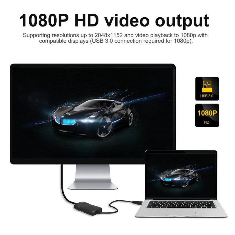Wavlink USB 3.0 to HDMI/DVI/VGA Universal Video Graphics Adapter with Audio Port Supports up to 6 Monitor displays, 2048x1152 External Video Card Adapter Support Windows & Chrome OS USB to HDMI/DVI/VGA