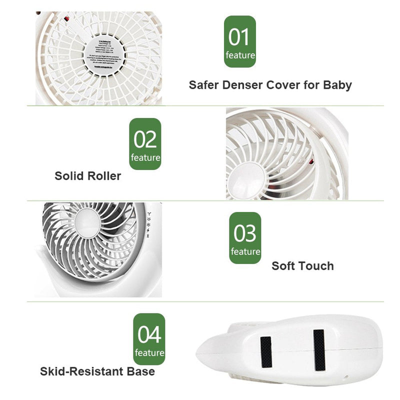 AceMining Rechargeable Battery Operated Fan with 3 speeds, Strong Wind, Long Battery Life, Quiet Operation, Small USB Desk Fan, Portable Battery Powered Fan, Cooling for Home, Office, Travel(White) White