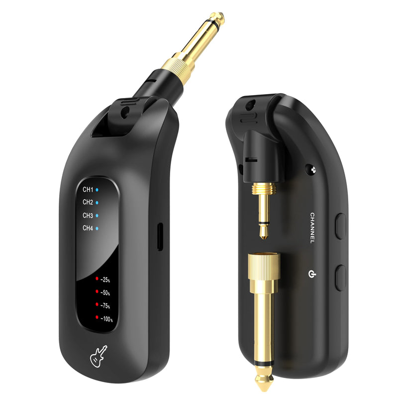 5.8GHz Wireless Guitar Audio System - Rechargeable Transmitter and Receiver with 4 Channels, Low Latency and Over 164ft Long Range Transmission, Compatible Guitar Bass Electric Instruments 5.8GHz
