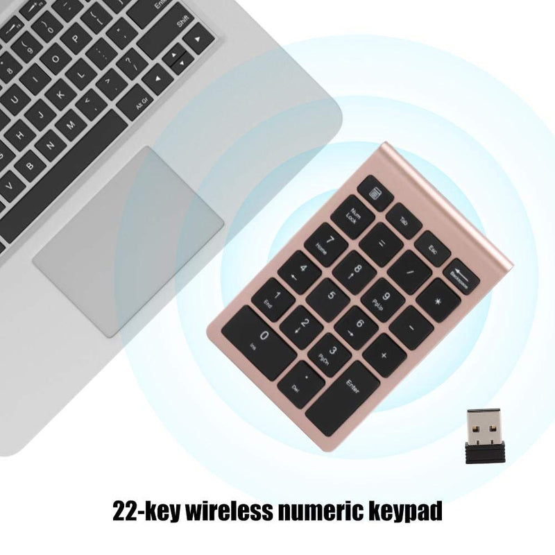 V BESTLIFE Numeric Keypad, 22 Keys 2.4G Wireless Mini USB Ergonomic Keyboard with Receiver (Rose Gold)