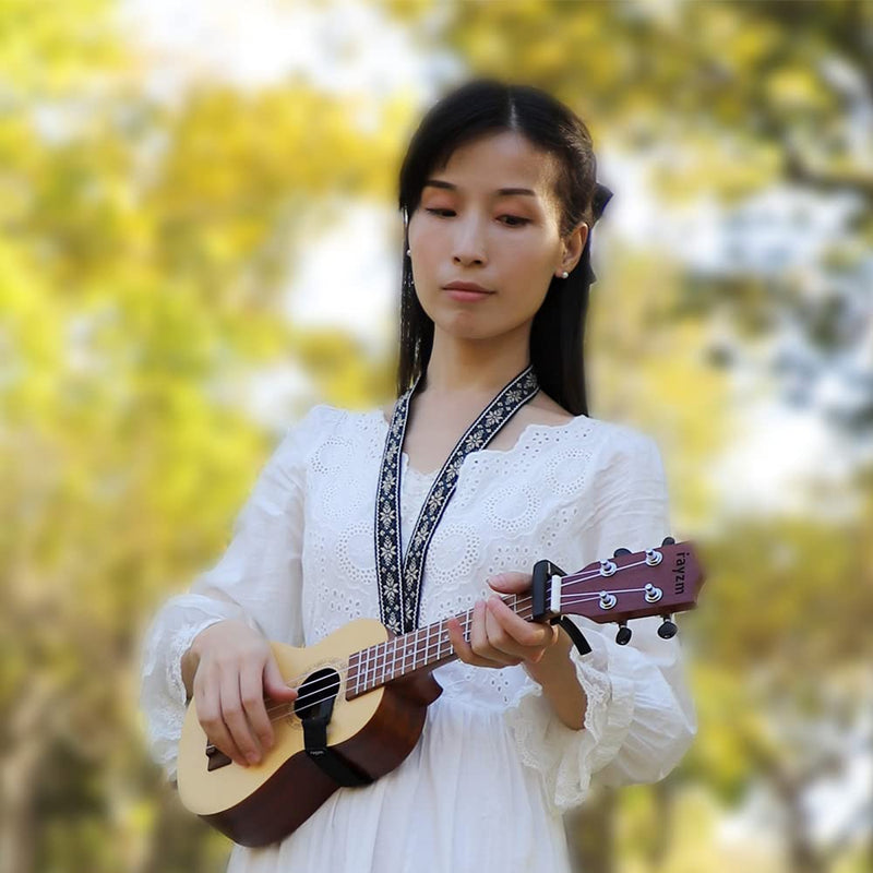 Clip-on Ukulele Strap, Jacquard Weave Cotton Strap for Ukulele, Adjustable Cotton Neck Sling Strap for Ukulele, Button-Free Cross-Chest Uke Strap, No Screws, Hands Free