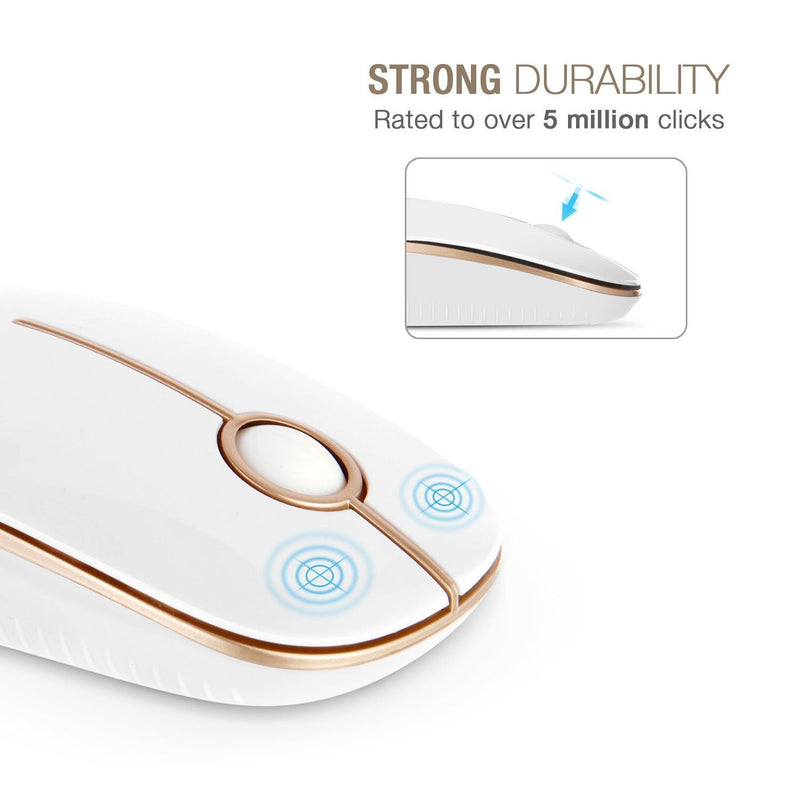 VssoPlor Wireless Mouse, 2.4G Slim Portable Computer Mice with Nano Receiver for Notebook, PC, Laptop, Computer (White and Gold) White and Gold