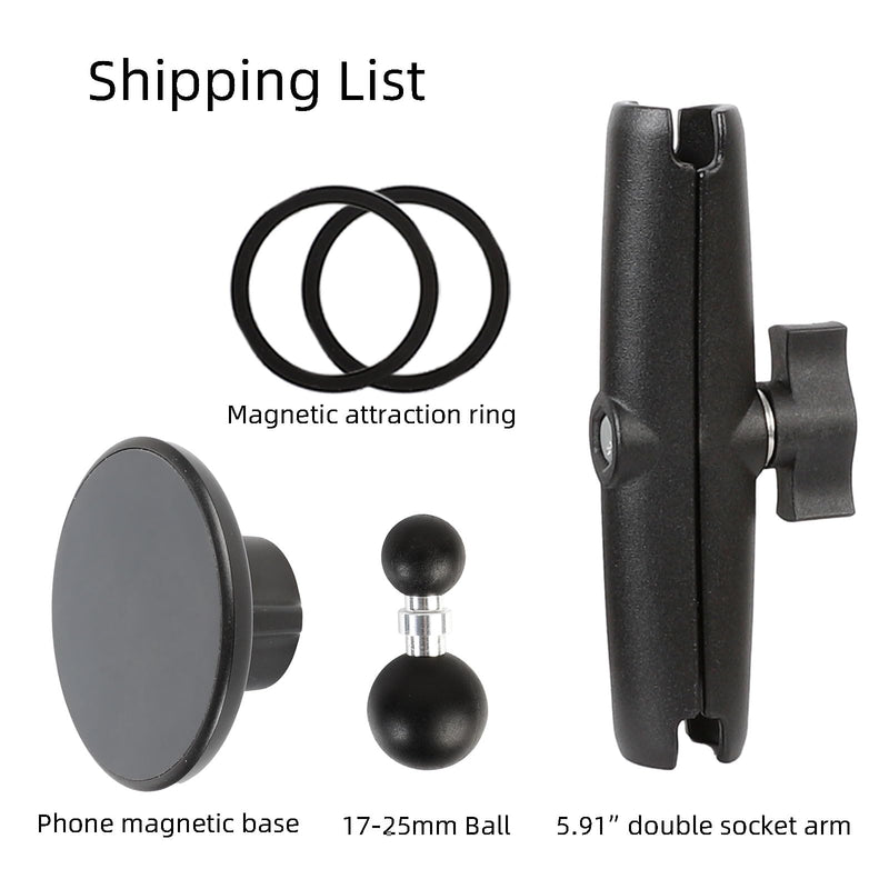 Magnetic Cell Phone Holder Base with 5.91" Double Socket arm for MagSafe iPhone 17 16 15 14 13 Series,Compatible with RAM B Size Mounts Magnetic Phone Holder with 5.91" Arm