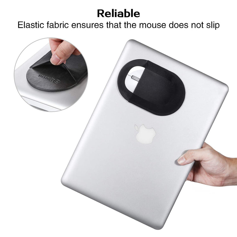 Epessa Universal Stick-On Mouse Pouch, Mouse Holder for Wireless Mouse, Reusable Adhesive, No Glue Residue, Compatible with iPad or MacBook (Black) Black