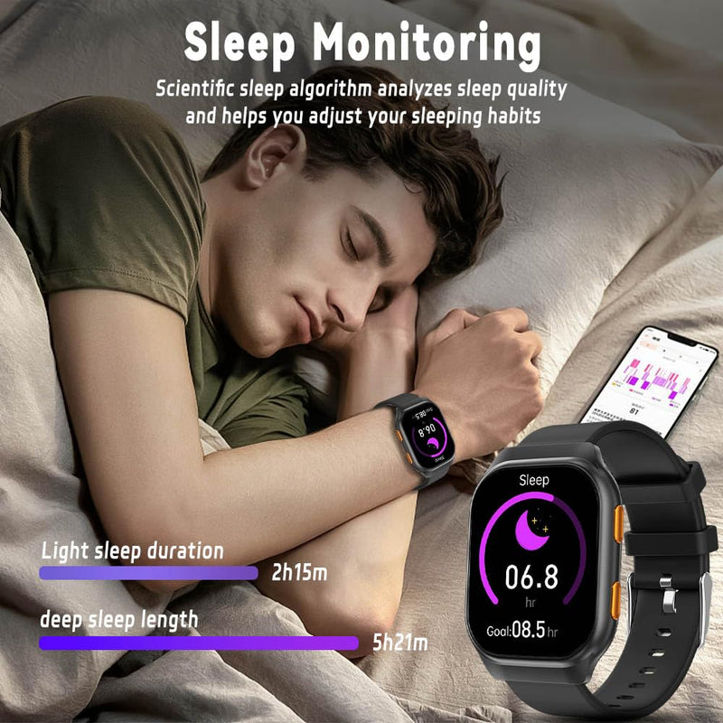 Smart Watches for Men,Fitness Tracker Smartwatch for Android Phones/iPhone Compatible,1.96" AMOLED Womens Men Watch with Blood Pressure Monitor,Female Cycle(2 Watch Bands) (A-Black) A-BLACK