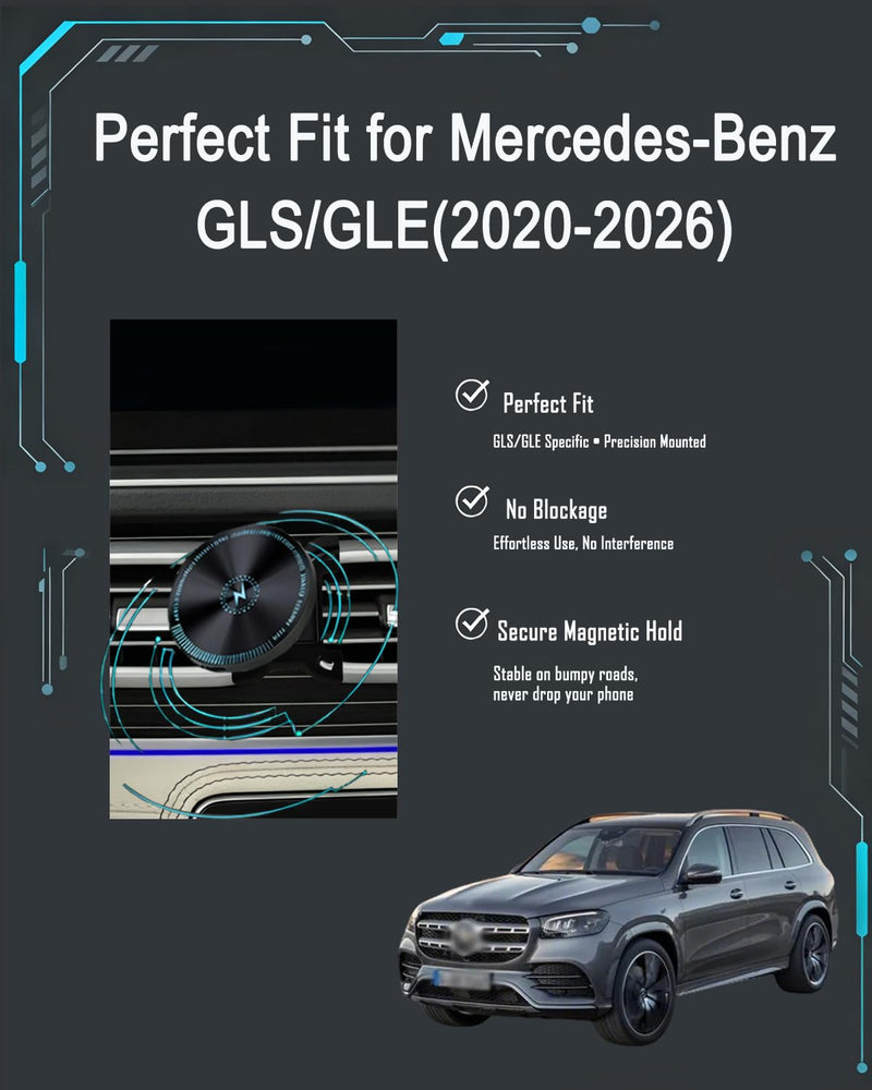 for GLS GLE Phone Mount 2025 2026 15W Fast Wireless Charger for 2026 GLE Phone Holder 2026 GLS Phone Holder Custom Fit 2020-Present Compatible for All Cell Phones