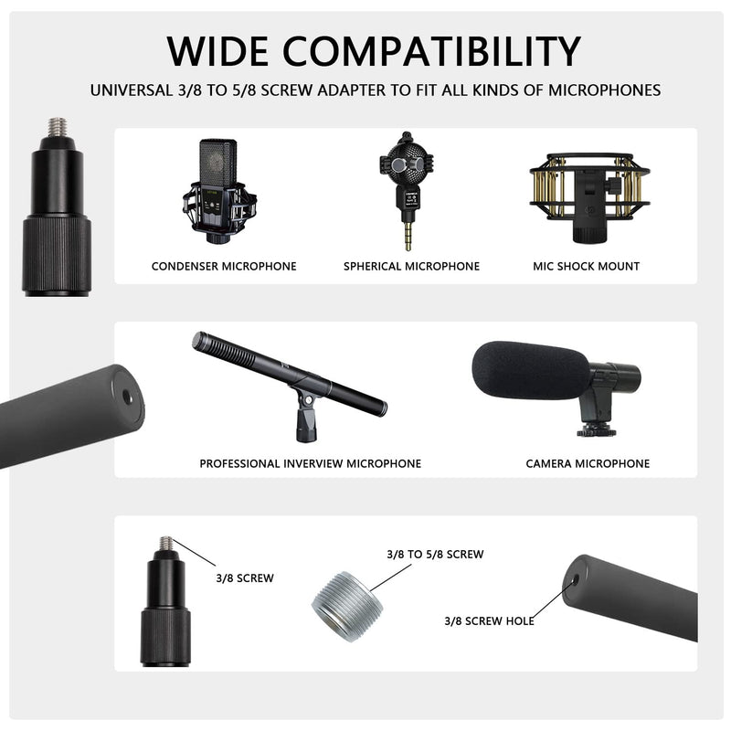 Portable Handheld Boom Pole for Shotgun Mic, 3-Section Extendable Microphone Arm for Filming with 3/8" and 5/8" Threads, 3ft to 8.3ft Adjustable Length