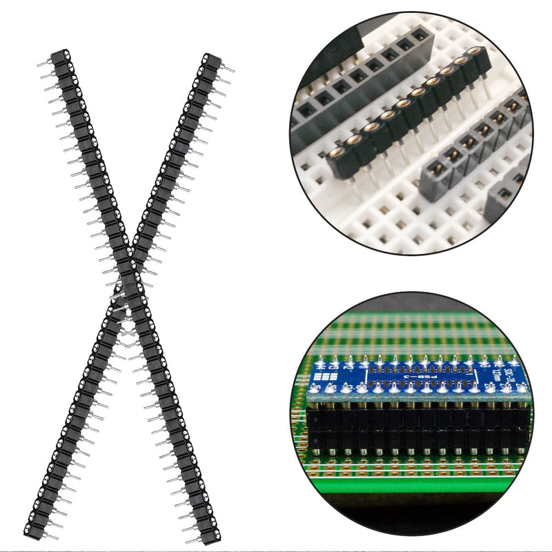 2.54mm pin Header Socket Round 0.1 inch 40Pin Female Socket Single Row Straight Female tinned Pin Header Strip Connector for DIY Circuit Making Welding,20 pcs