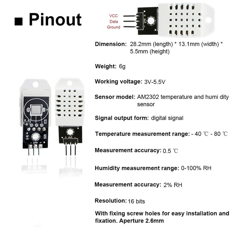 Pack of 2 Compatible with Temperature and Humidity Sensor 3V-5.5V with Board and 2 Cables, Temperature Sensor Compatible with Arduino and Raspberry Pi for DIY Microelectronics Projects