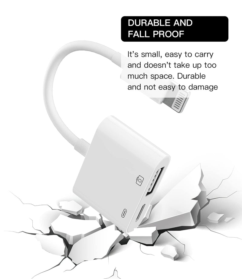 [AUSTRALIA] - Apple Certified Lightning Male to USB Female Adapter OTG and Charger Cable for iPhone 11 12 Mini max pro xs xr x se 7 8plus Ipad air A Camera Memory Stick Flash Drive Cord Converter Charging Splitter USB+Lightning 1Pack White-1 