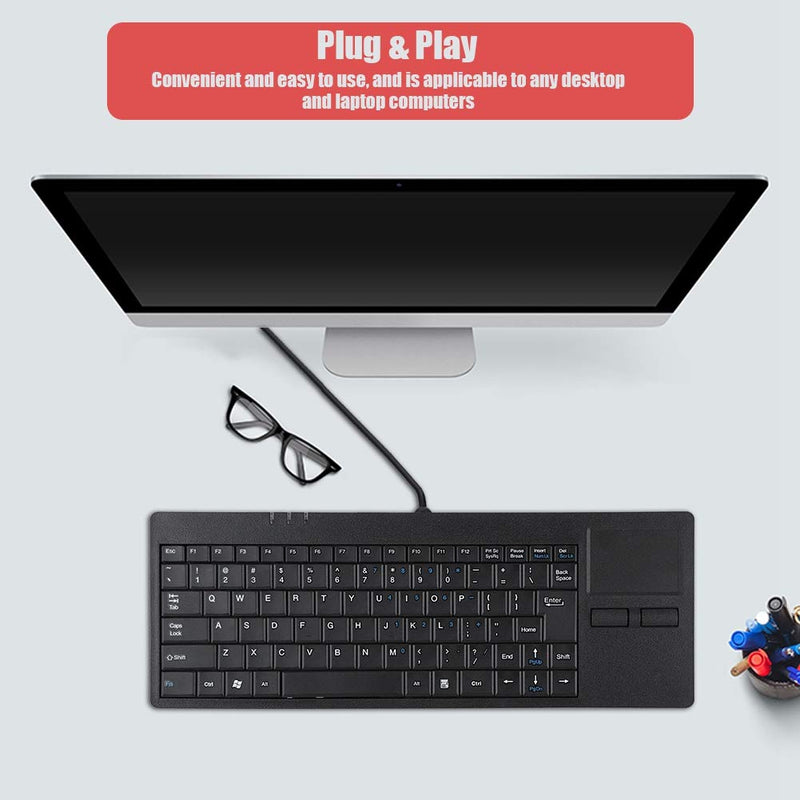MC-818 82 Keys USB Keyboard Wired Keyboard Built-in Touchpad USB HUB Port Mechanical Button Structure Ergonomic Keyboard Mute Ultra-Thin Keyboard for Notebook/Desk, Black