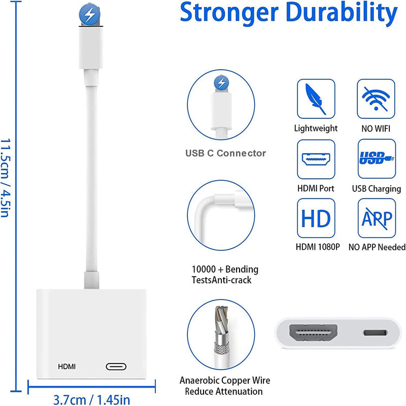 USB C to HDMI Digital AV Adapter for iPhone 15,1080P Video & Audio Sync Screen Converter AV Adapter with Charging Port for iPhone 15Pro/Max,MacBook Pro/Air 2023,iPad Pro,iMac,S23,XPS 17,Surface Book 3 White