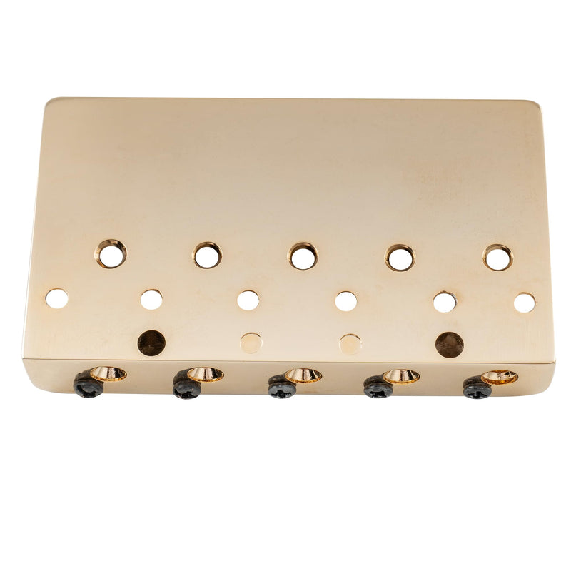 [AUSTRALIA] - Musiclily Pro 17mm Heavy Duty 5-String Bass Bridge Dual Load with Brass Saddles Steel Plate for Fender Precision/Jazz Bass, Gold 
