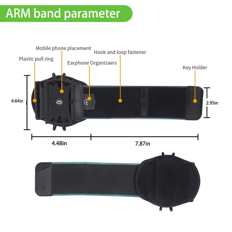 Wristband Phone Holder,HCcolo 360°Rotatable Universal Sports Wristband for iPhone X/8 Plus/8/7/6s,Galaxy S9 Plus/S9/S8 & Other 4”-6.5”Smartphone,Running Armband for Hiking Biking Walking (Wrist) Black