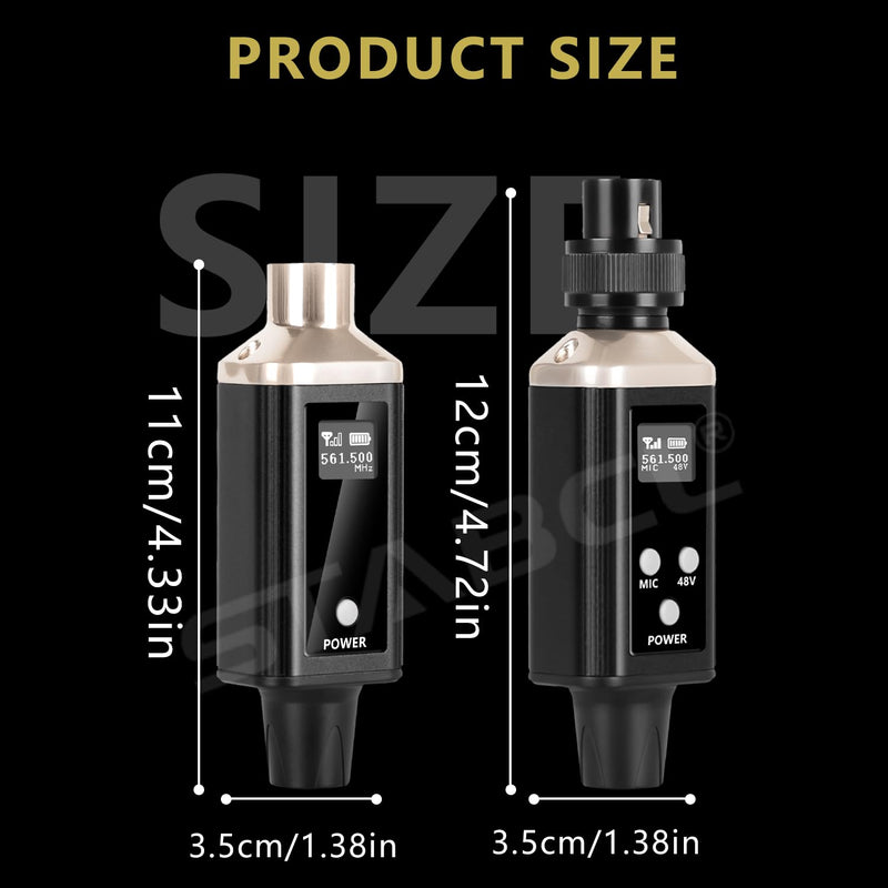 UHF Wireless XLR Transmitter and Receiver with Carry Case, Professional Wireless Microphone XLR Adapter for Dynamic & Condenser Mics and Audio Mixer Pa System, Rechargeable, 200ft Range.