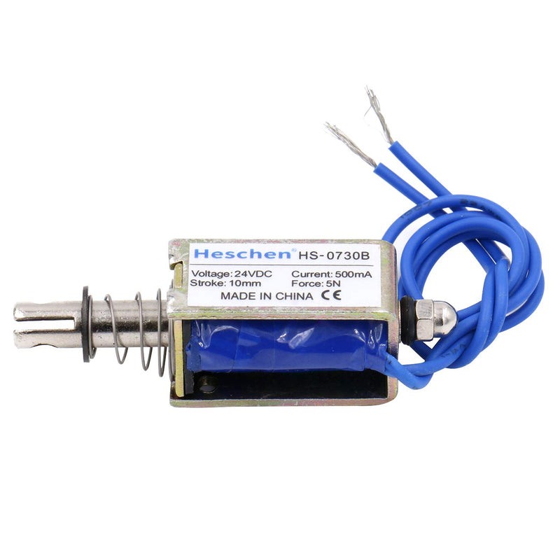 Hechen solenoid electromagnet HS-0730B DC 24V 500mA 5N 10mm stroke push pull type open frame
