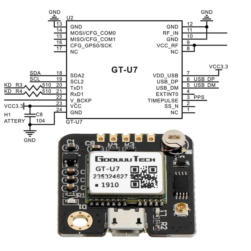2pcs GT-U7 GPS Module Navigation Satellite Positioning Compatible with NEO-6M 51 MCU STM32 High Sensitivity Low Power Consumption High-Precision Positioning Suitable for Vehicles