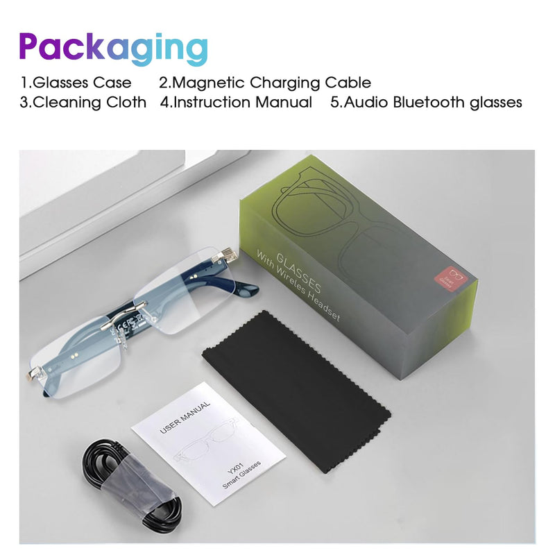 AI Translation Glasses with 164 Languages, Rimless Bluetooth Audio, Silver | 164-Language Real-Time Translation, Smart Speakers, Voice Assistant, Rimless Design for Travel, Work & Study
