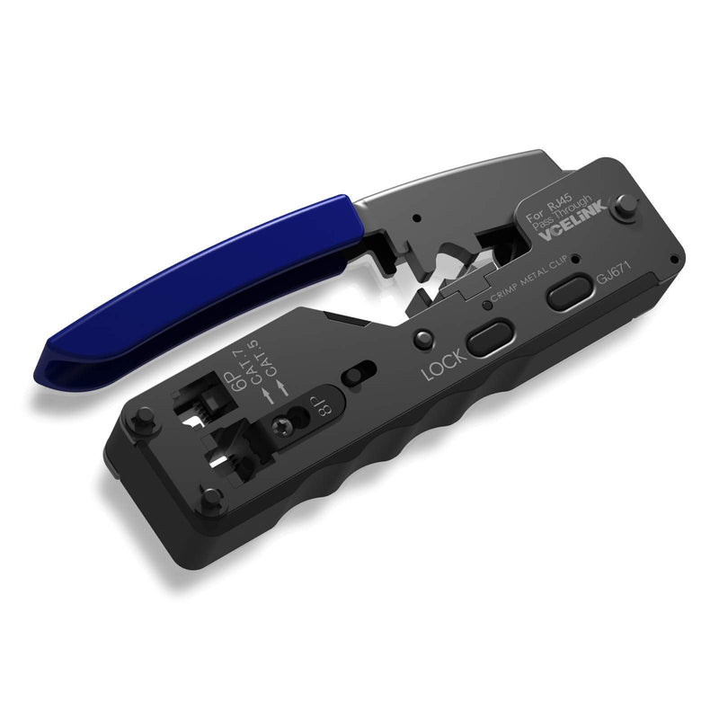 VCELINK Ethernet RJ45 Pass Through Crimping Tool Bundle with 30-Pack Nickel Plated Shielded Cat6A/Cat7 RJ45 Modular Plug with Strain Relief Boots