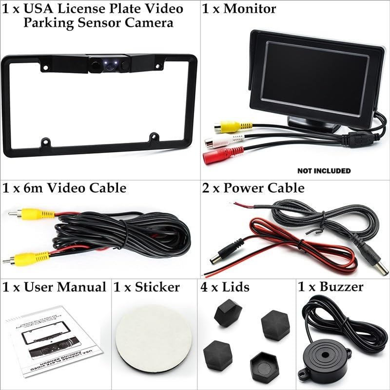 3 in 1 American car License Plate Frame Built-in Backup Camera and Parking Sensor with Water Proof Buzzer Alarm Night Vision Vehicle Safety