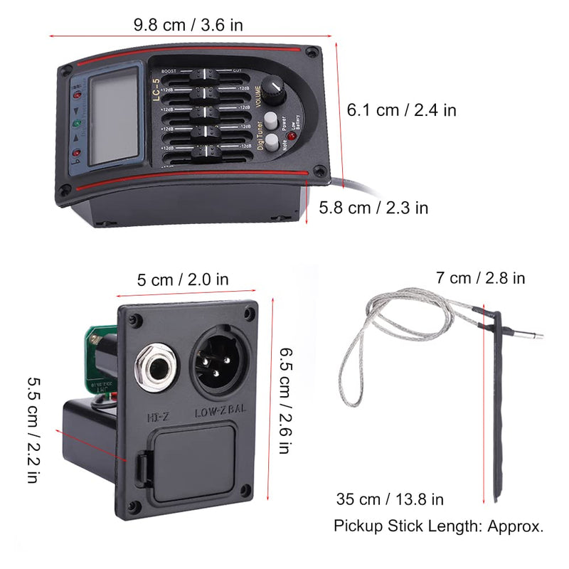 Pickup Guitar Preamp, LCD 5-Band Acoustic Guitar Preamp EQ LC-5 Equalizer Piezo Pickup Tuner Amplifier LCD Mic 1 Set Guitar Pickup Equalizer with LCD Display for Acoustic Guitar