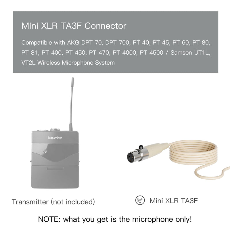 J K Pro Earhook Headworn Microphone Headset Microphone MIC-J S90 Compatible with AKG Samson Wireless Bodypack Transmitter - Mini XLR TA3F Connector
