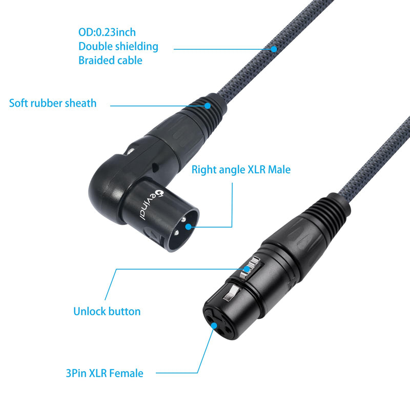 Devinal Right Angle XLR Cable, Adjustable-Angle Male to Straight Female Microphone Cable Cord, 90 Degree XLR Adapter for Sound Devices Mixer Recorder, 1 FT, 2 Pack Angle Male 1FT