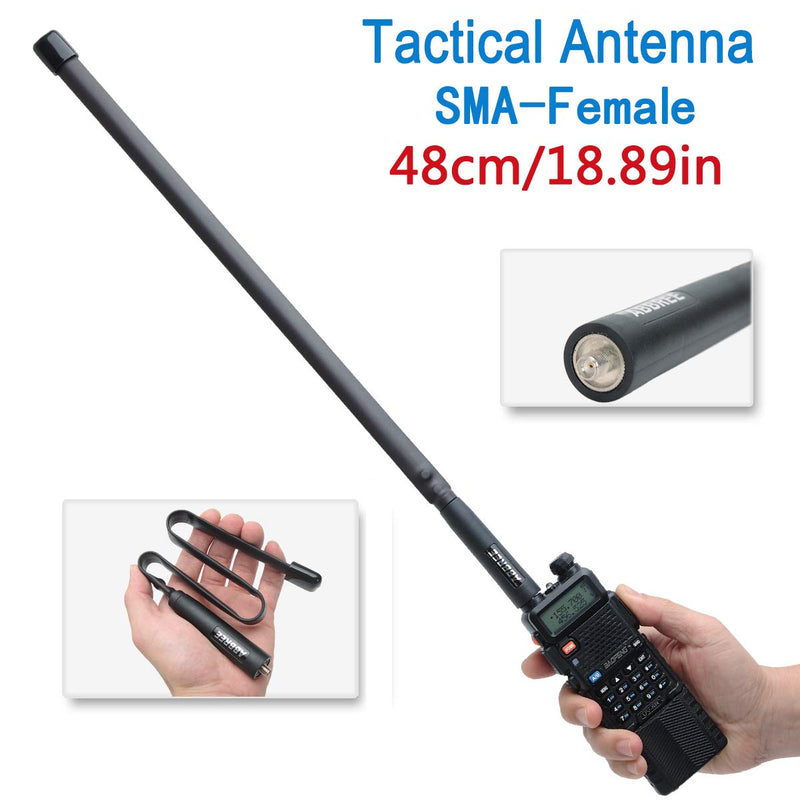 ABBREE SMA-Female Dual Band VHF/UHF 18.8-inch 144/430MHz High Gain Soft Whip Foldable CS Tactical Antenna for Baofeng UV-5R UV-82 BF-F8HP Ham Two Way Radio 18.8in
