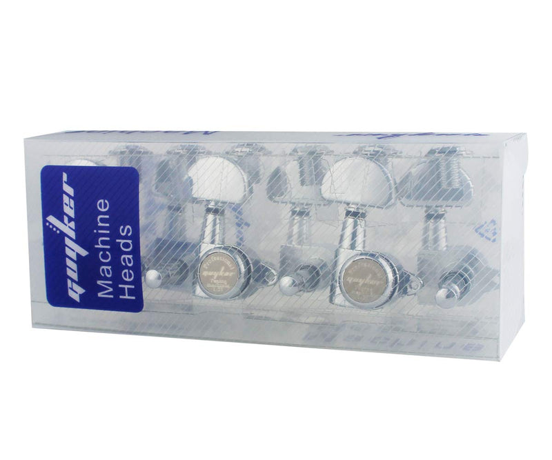 [AUSTRALIA] - Guyker 6Pcs Guitar Locking Tuners (3L + 3R Handed) – 1:21 Lock String Tuning Key Pegs Machine Heads with Half-Circle Handle Replacement for LP SG Style Electric, Folk or Acoustic Guitars – Chrome Chrome - Ratio 1:21 