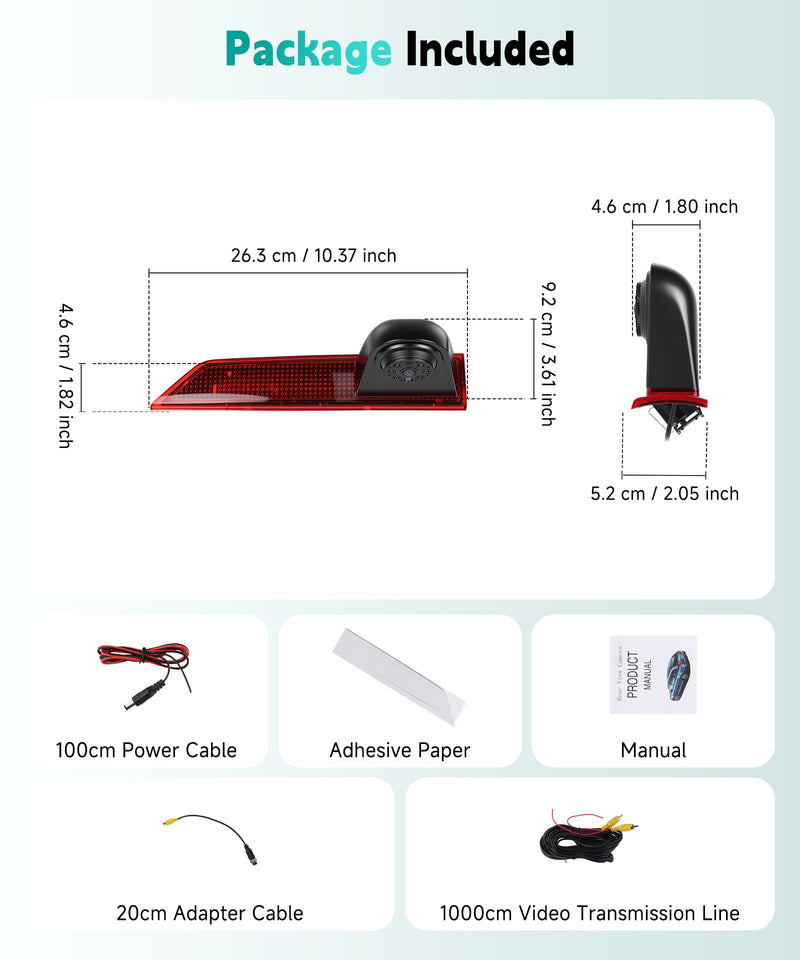 Brake Light Backup Camera for Ford Transit 2012-2015, High Mount Third Brake Light Reverse Camera, HD Rear View Parking Camera with Night Vision, Wide Angle, IP67 Waterproof, OEM Fit (No Light Board)