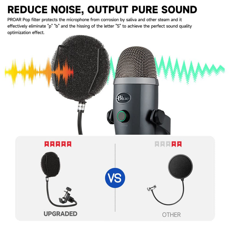 Pop Filter for Microphone - Sponge Layered Pop Wind Screen with Enhanced Flexible 360° Gooseneck Black Pop Filter