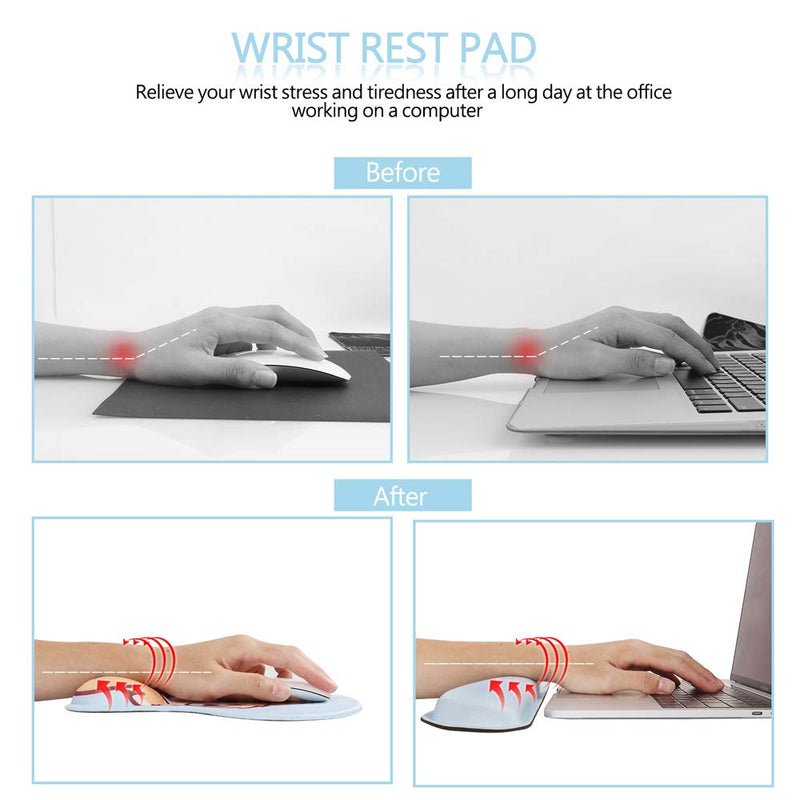 HAOCOO Keyboard Pad Wrist Rest and Gel Mouse Pad with Wrist Support,Ergonomic Corgi Mouse Pads with Non-Slip Backing Memory Foam Filled, Easy Typing &Pain Relief for Home Office Computer Laptop(Blue) Blue