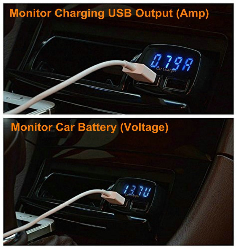2 Pack Jebsens 4.8A 24W Dual USB Car Charger Volt Meter Car Battery Monitor with LED Voltage & Amps Display, for iPhone 7 / 6s / Plus, iPad Pro/Air 2 / Mini, Galaxy S7 / S6 / Edge/Plus, Note 5/4