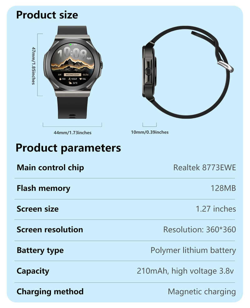 Smart Watch for Men Women Fitness Tracker 1.27" HD Touch Screen Bluetooth Call Android/iOS Compatible 24/7 Heart Rate/Sleep Monitor IP67 Waterproof Fitness Tracker (Steel Silver RT-50) Steel Silver RT-50