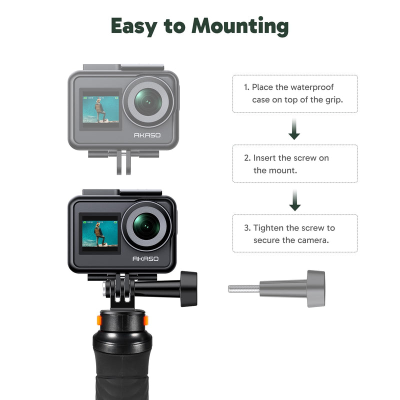 AKASO Waterproof Floating Hand Grip Compatible with AKASO Action Camera EK7000/Brave 4/Brave 7 LE/Brave 7/Gopro Hero12/11/10/ 9/Max/DJI Osmo Action, Handle Mount Accessories for Water Sports