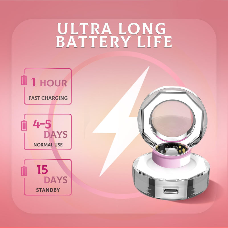 Pink Ceramic Smart Ring for Women and Men,Fitness Tracker Ring with 24/7 Heart Rate, Blood Oxygen & Sleep Tracking, NFC Access Control, 5ATM Waterproof (#9) 9