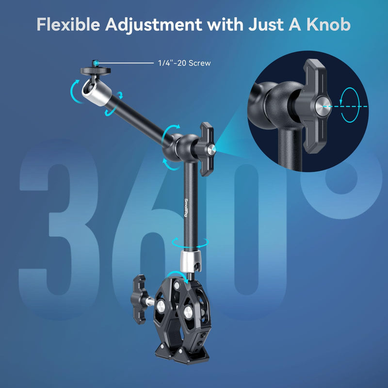 SMALLRIG Magic Arm Clamp Kit, Camera Mount Articulating Friction Arm w Super Clamp, w 1/4"-20 Screw and Thread hole, for Camera, Light, Monitor, Webcam or Action Camera ≤1.5kg, for Table, Tube 4454